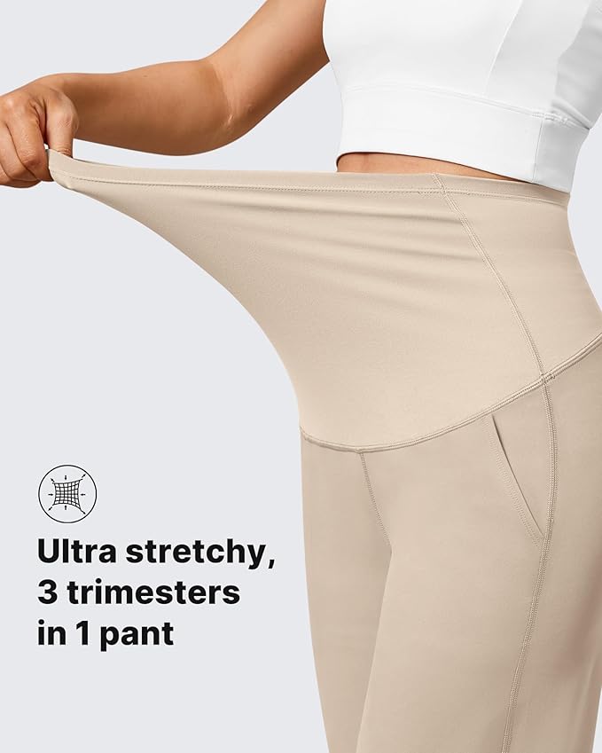 G4Free Maternity Pants Over The Belly Yoga Dress Work Pregnancy Pants Stretchy Lounge Wide Leg Trousers with Pockets
