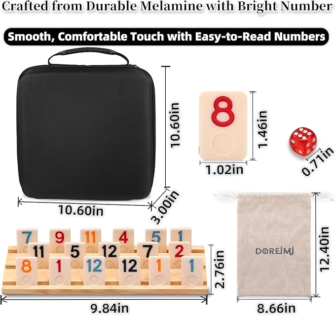 Upgraded Rummy Cube Game Set 6-8 Players with 8 Wooden Holders and 214 Rummy Tiles, Travel Family Board Game for Adults and Kids Age 8+,Birthday Gifts for Women Men Dad Mom
