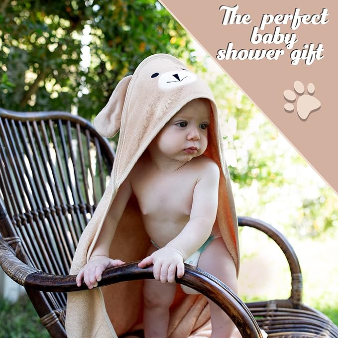 Baby Towels with Hood - Soft, Absorbent Viscose Made of Bamboo, Extra Large 35 x 35 Inches, for Newborns, Infants, Boys and Girls, Brown