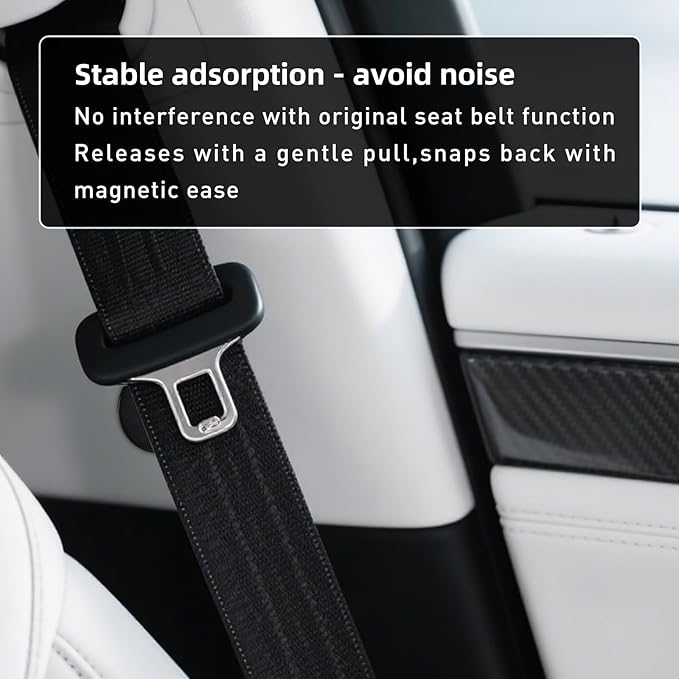 Powerful Magnetic Seat Belt Holder Clip - Prevent Car Noise Seat Belt Silencer Universal Automatic Adsorption Stabilizer One-Second Snap & Release (Fits All Cars, Black X 2)