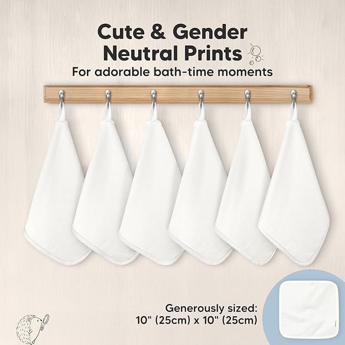 6-Pack Cotton Baby Washcloths for Newborn - Cotton Muslin Soft Wash Cloths for Babies, Infant, Kids, Toddler Towels for Boy, Girl, Super Absorbent Face Cloths, Scratch-Free Baby Rags (Soft White)