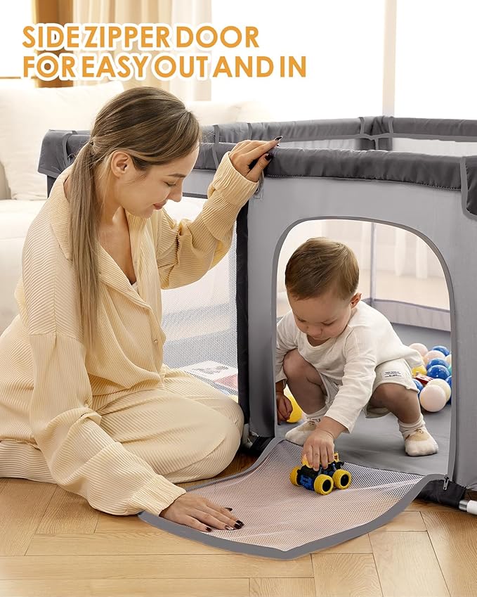 71" x 59" Extra Large Baby Playpen for Babies and Toddlers, Safe Activity Center with Soft Play Fence, Indoor Safety Yard, Easy to Assemble and Clean (Gray)