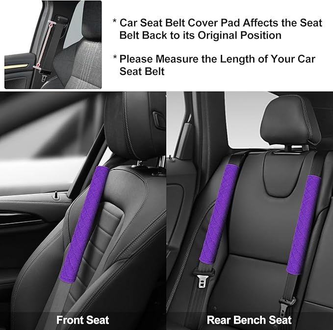 surpassme Car Seat Belt Pads Cover, 2PCS 15in Extra Length Seat Belt Shoulder Strap Covers Protector to Release Stress to Neck and Shoulder for a Safety Driving (Purple)