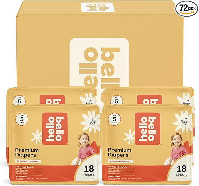 Hello Bello Diapers, Size 5 (27 lbs) Wild Cats, 72 Count Value Pack of Premium Disposable Baby Diapers, Hypoallergenic with Soft, Cloth-Like Feel