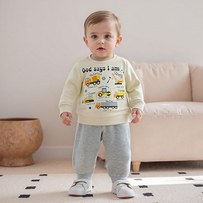 Baby Boy Fall Clothes Set Long Sleeve Truck Tractor Print Sweatshirt Pants Toddler Infant Outfits 6 12 18 24 Months 2T