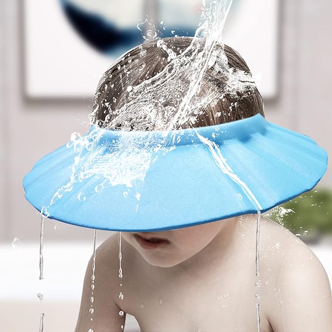 Soft Adjustable Baby Shower Cap - Head Visor for Washing Hair, Bathing Protection - Bath Cap for Toddler, Kids, Children (Blue)