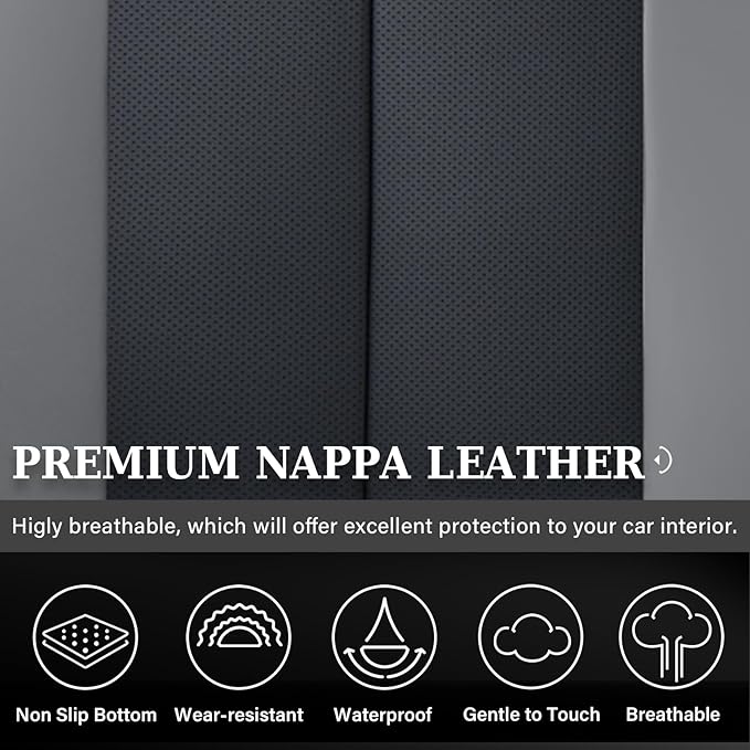 Coverado Rear Bench Car Seat Covers, Car Rear Seat Covers, Nappa Leather Back Seat Cover, Automotive Seat Covers Seat Cushion Cover Universal Fit for Most Cars Sedan SUV Pickup Truck, Black&Gray