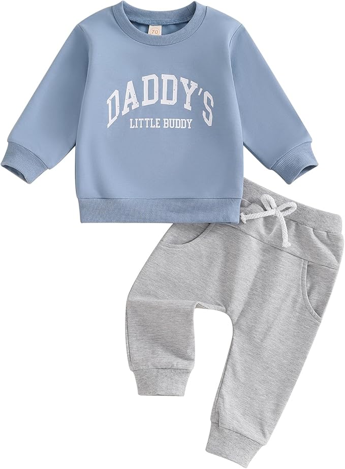 Baby Boy Fall Clothes Set Long Sleeve Letter Print Sweatshirt Pants Toddler Infant Outfits 6 12 18 24 Months 2T