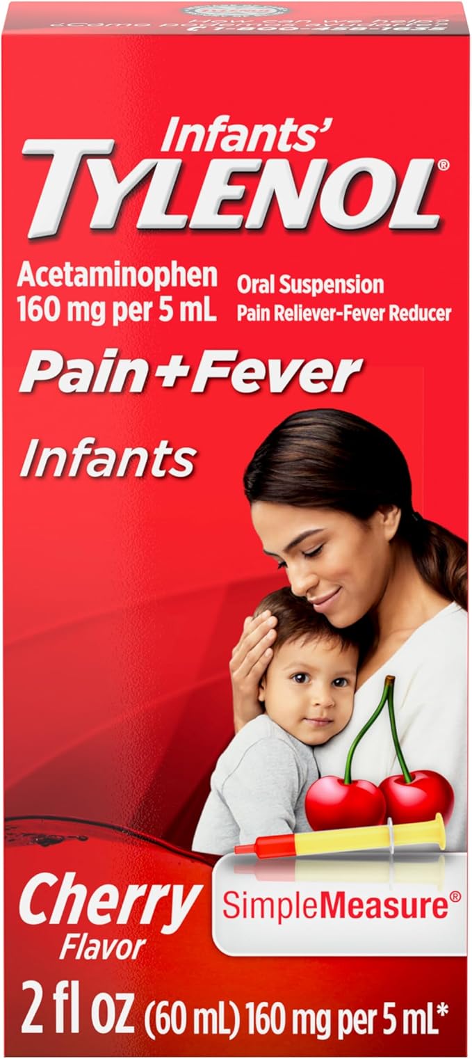 Infants' Tylenol Liquid Pain Relief & Fever Medicine, Oral Suspension, Acetaminophen for Sore Throat, Headache & Teething, Pain Reliever & Fever Reducer for Kids; Cherry Flavor, 2 fl. oz.; Pack of 1