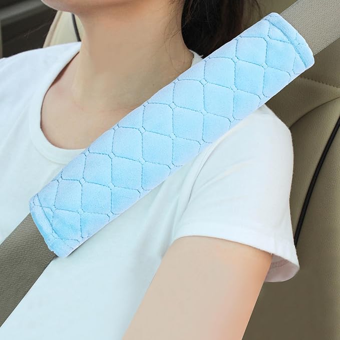 Amooca Soft Auto Seat Belt Cover Seatbelt Shoulder Pad Cushions 2 PCS for a More Comfortable Driving Universal Fit for All Cars and Backpack Light Blue