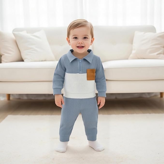 Baby Boy Toddler Fall Outfit Striped Sweatshirt Toddler Boy Winter Waffle Clothes 3 6 12 18 Months 2 3 T Pant Set