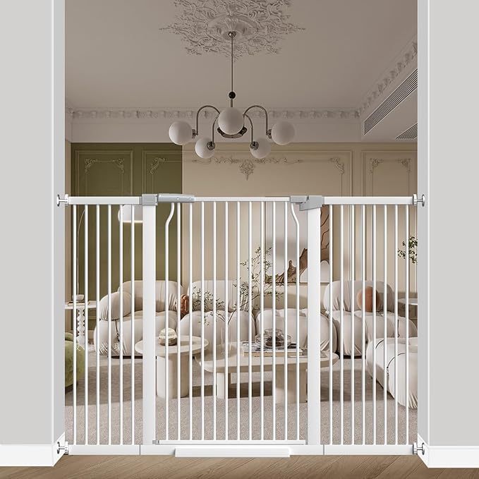 40.55" Extra Tall Baby Gate -54.8"-57.4" Extra Wide Baby Gate Pet Gate for Stairs and Doorways-1.37" Ultra Narrow Spacing Pressure Mounted Dog Gate with One-Handed Operation(54.8"-57.4")