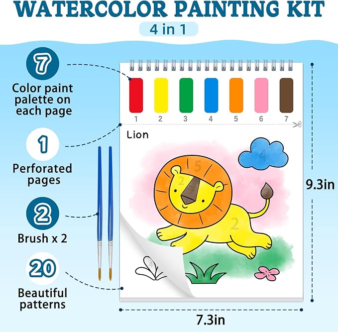 SOCOLER Paint with Water Coloring Books for Toddlers,Animal Theme Mess Free Watercolor Painting Papers for Kids Water Color Paint Kit Art Craft Gift for Ages 1-3, 4-8