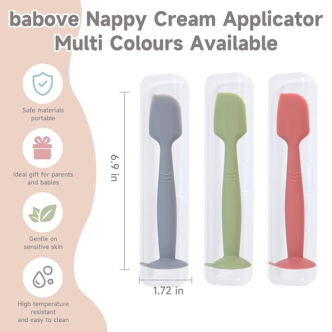 Baby Diaper Cream Spatula Applicator 3 Pack(with 3 Travel Case), Butt Paste Spatula Soft Silicone,Diaper Rash Cream Applicator, Baby Essentials Must Haves Newborn Stuff (Red Blue Khaki)