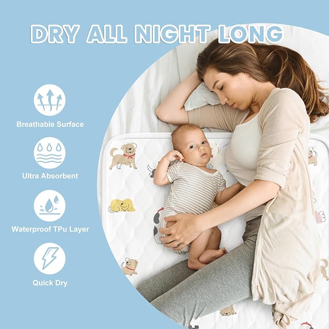 2Packs Bed Wetting Pads for Kids & Toddlers, 36"x36" 5 Layer Waterproof Washable Pee Pads, Potty Training Mattress Protector, Absorbent Chuck Pads Non Slip for Bedwetting Kids, Hospitals, Pet (White)