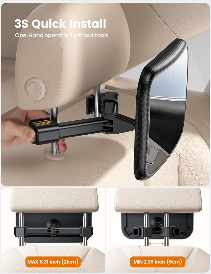 Lamicall Baby Car Mirror for Backseat - [2025 Safest Triangle Hook Clip] Acrylic Car Seat Mirror for Rear Facing, 360° Rotation & Wide Clear View, 3S Quick Install, Newborn Baby Gifts Accessories