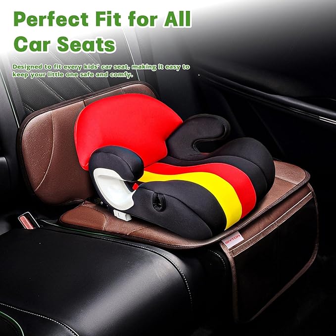 Siivton Car Seat Protector for Kids, Anti-Slip Design, Thick Padding, Prevents Seat Marks, 2 Storage Pockets for Toys & Snacks, Fits Most Cars, Black (Brown, 1 Pack)
