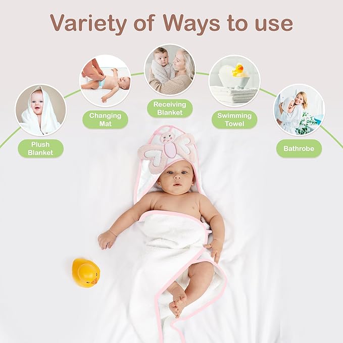 Mother's Choice Baby Towels 100% Organic Hooded Design, Large Size Cotton Baby Bath Towels, Ultra-Soft & Absorbent for Newborns, Infants, Toddlers, Boys & Girls with Animal Hood (Butterfly)