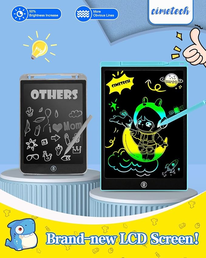 cimetech LCD Writing Tablet, Toys Gifts for 3-8 Year Old Girls Boys, 12 Inch Colorful Drawing Pad for Kids Doodle Board, Christmas Stocking Stuffers Birthday Gifts for Toddler Travel Activities, Blue