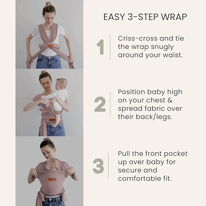 Baby Wrap Carrier - Premium Cotton Baby Carrier Wrap for Newborn to Toddler- Infant Carrier- Baby Holder One Size Fits All with Front Pocket(Beige) by Max&so