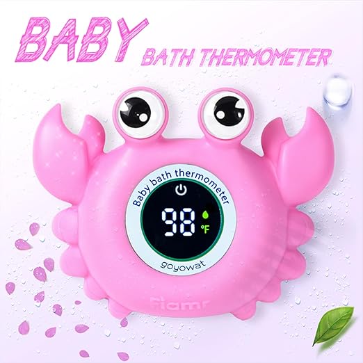 Baby Bath Thermometer Crab Toy - Digital Floating Water Thermometer with LED Display & Color Alerts for Infants, Cute Bath Tub Sensor & Safe Bath Time Essential Toy