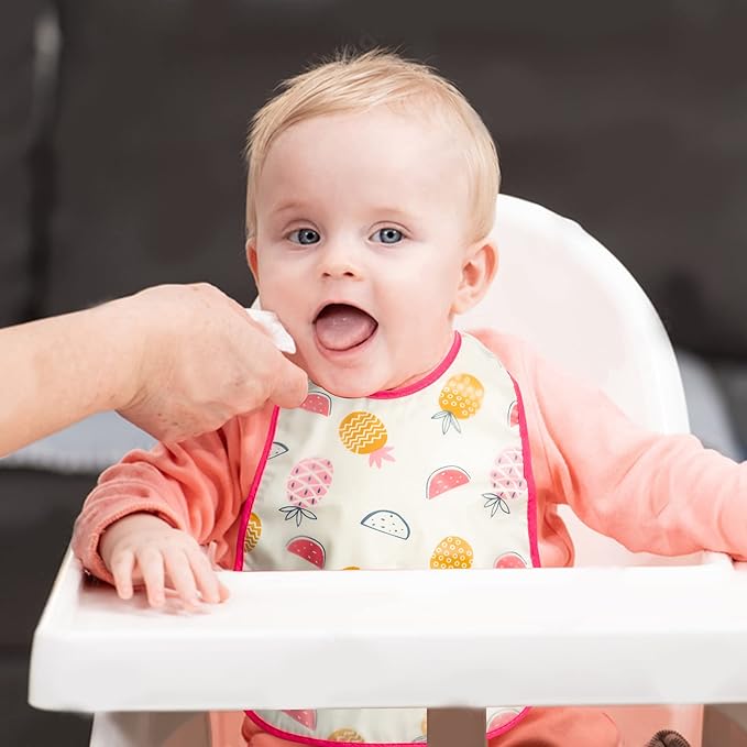 R HORSE 5Pcs Baby Bibs Set Toddler Bibs with Crumb Catcher Pocket & Snap Button Waterproof Baby Feeding Bibs for 6-24 Months