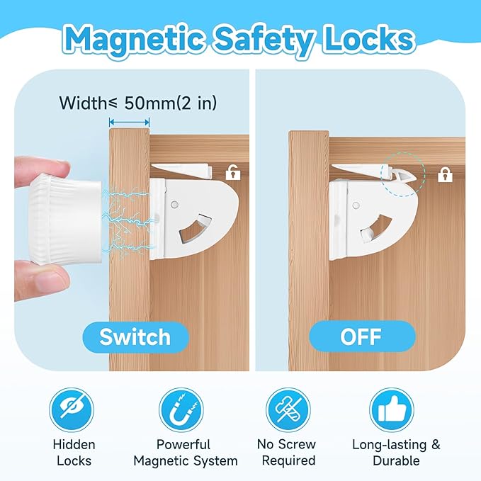 Magnetic Cabinet Locks for Child Safety, Drawer Locks Baby Proofing, Magnetic Door Safety Locks for Cabinets and Drawers, Easy Installation No Tools Required (6)