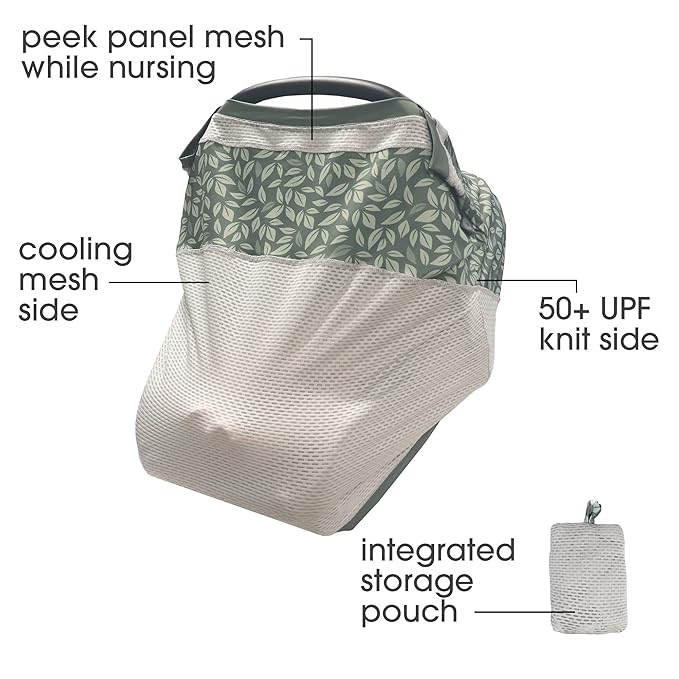 Boppy 4 and More Multi-use Cover, Green Leaves, Quick-Dry UPF 50+ Knit and Breathable Mesh, Versatile for Car Seat Canopy, Nursing Cover, Infant Strollers, Shopping Carts, Highchairs and More