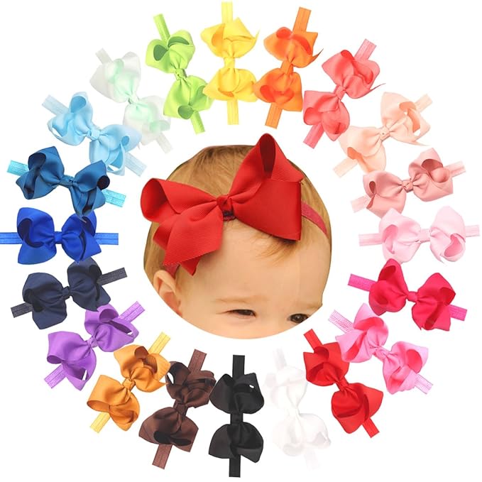 CÉLLOT Baby Girls Headbands Grosgrain Ribbon 4.5" Hair Bows Headband Big Bow Hair Bands for Toddler Pack of 20