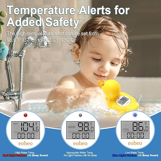 Instant-Read Baby Bath Thermometer - Baby Safety Rubber Duck with Auto Water Temperature Alert & Timer, Cute Floating Bath Toy & Digital Room Thermometer, Essential Must-Have for Baby