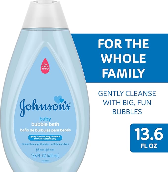 Johnson's Baby Bubble Bath for Gentle Baby Skin Care, Paraben & Sulfate-Free, Pediatrician-Tested, Hypoallergenic, Tear-Free, 13.6 Fl Oz (Pack of 2)