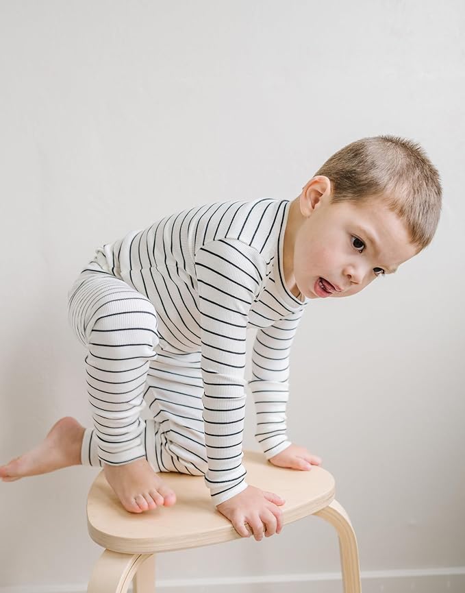 moimoln Stripe Pajamas Set 12M-8Y Ribbed Unisex Baby & Toddler, Soft Viscose, Snug-Fit, Everyday Sleepwear