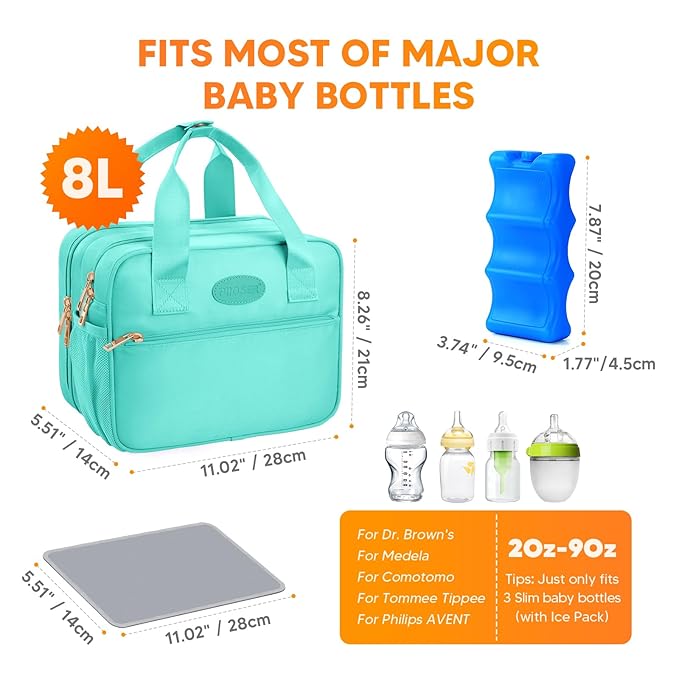 PIIOSER Breastmilk Cooler Travel Bag with Ice Pack, Compatible with Wearable Breast Pumps & Accessories - Portable Breast Pumps Carrying Case for Nursing & Working Moms (Green-Small)
