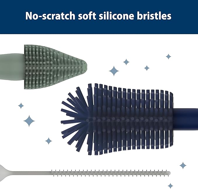 Dr. Brown's Silicone Cleaning Brush Set with Bottle, Spout, and Straw Brush, 3-Pack + Vent Cleaning Brush, 4-Pack