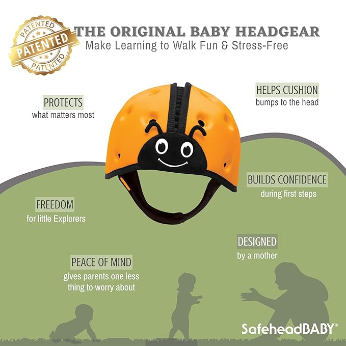 SafeheadBABY Soft Baby Head Protector Helmet for Crawling and Walking 7–24 Months – Ultra-Lightweight & Breathable Infant Safety Helmet That Grows with Your Baby (Circ. 40–52 cm) – Ladybird Orange