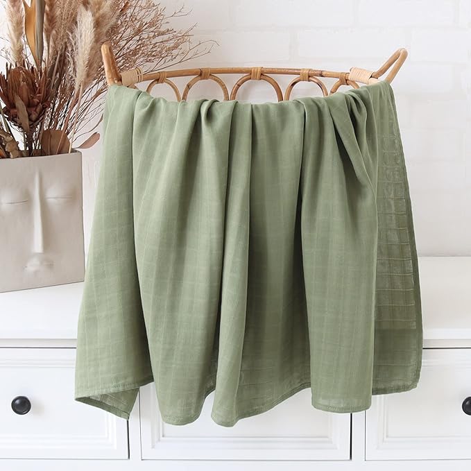 LifeTree Muslin Swaddle Blankets, Baby Swaddling Wrap Nursery Receiving Blanket for Boys & Girls, 70% Viscose from Bamboo and 30% Cotton, Large 47 x 47 inches Mallard Duck/Olive Green