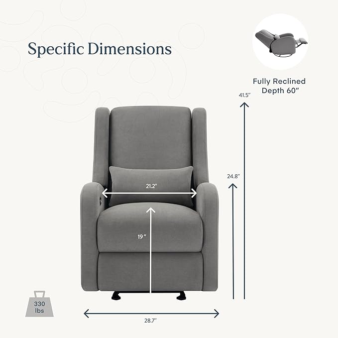 Nurture& The Charleston Wingback – Power Reclining Glider for Nursery – Ergonomic Chair with Stain-Resistant Fabric & Built-in Charging Port – Modern Baby Room Essential