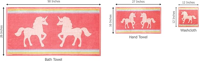 ORIGINAL KIDS 6 Piece Unicorn Towel Set - 100% Cotton Terry Jacquard – 2 Bath Towels, 2 Hand Towels, 2 Washcloths - 630 GSM Super Soft Absorbent Kids Bathroom Set - Pink Multicolor