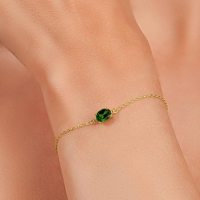 Gem Stone King 7X5MM Oval Gemstone Birthstone Solitaire Bracelet For Women | 925 Sterling Silver | Adjustable Bolo Bracelet For Women | Fine Jewelry Gifts for Her Mom Wife