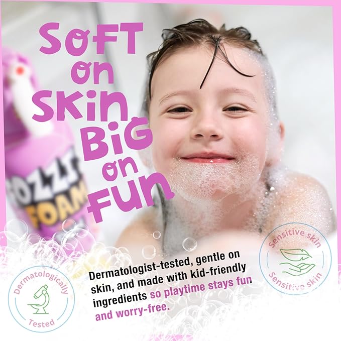 FOZZI'S Perfectly Pink Bath Foam Soap for Kids (3 Pack) - Fun Aerosol Spray - Squishy Bubble Soap for Playtime - Gentle Cleanser Foaming Body Wash - Safe Bath Fun for Everyday Wash