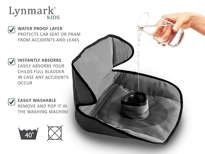 Lynmark® 2x Potty Training Car Seat Protector Cover - Waterproof Soft Piddle Pads for Toddlers and Baby Carseat - Travel-Friendly Universal Washable Liner Mat for Spills, Nappy Leaks, Accidents - Grey