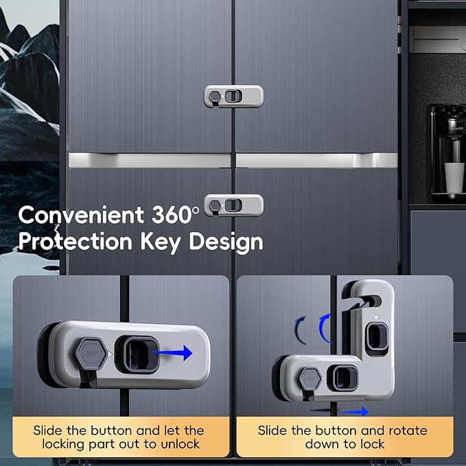 5-Pack Fridge Locks, Child Proof Refrigerator/Freezer Door Lock, Child Safety Cabinet Lock with Adhesive Pads -Freezer Latch to Keep Door Closed for Latches,Drawer,Closets,Oven (Grey)