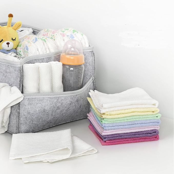 12 Pack Baby Washcloths Bulk for Newborn, Extra Soft Face Bath Towel for Infant Toddler, Absorbent Kids Wash Rag for Body Hand, 70% Rayon Derived from Bamboo, 30% Terry Cotton, 10”x10”, White
