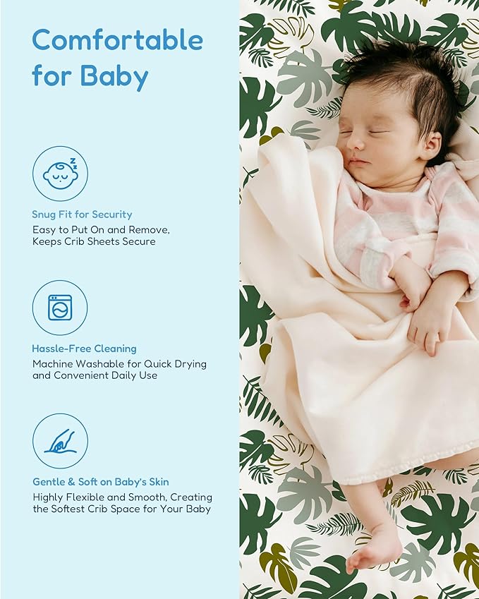 Crib Sheets 2 Pack, Fitted Crib Sheet for Standard Crib Mattress 28x52x9, Ultra Soft Jersey Knit, Breathable Stretchy Deep Pocket, Snug Fit Stays Put, Baby Crib Mattress Sheet