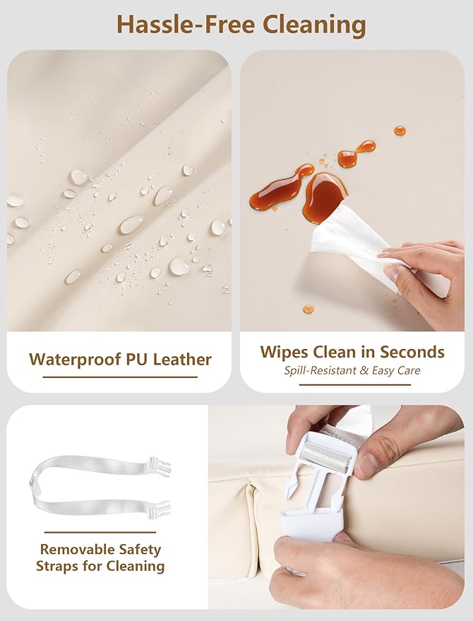 Wipeable Baby Changing Pad: Changing Pad Babies for Dresser Waterproof 31.5” * 15.7” with Removable Safety Strap for Diaper Changing on Table (Creamy White)