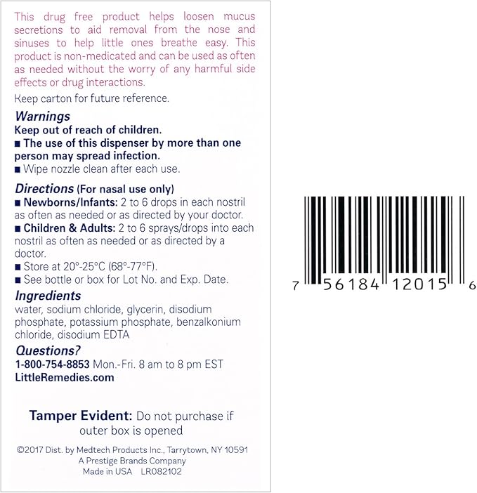 Little Remedies Sterile Baby Saline Nasal Spray and Drops, Safe for Newborns to Relieve Stuffy and Dry Noses, 0.5 Fl Oz, Pack of 3