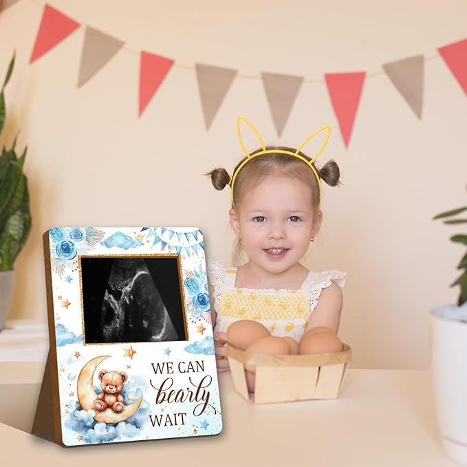 ALodr Bear Baby Shower Decorations, Baby Shower Sign Picture Frame, Cute Bear Decor Gender Reveal, Pregnancy Milestone Keepsake, Pregnancy Announcement Sonogram Photo Frames