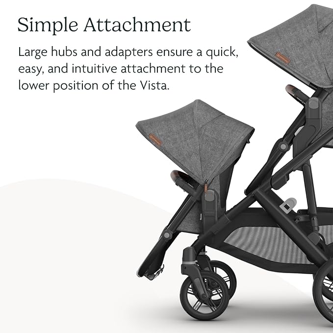 UPPAbaby RumbleSeat V3 Second Lower Seat - Compatible with Vista V2 and Vista V3 - All-Weather Seat + Magnetic Buckle – Adapters Included - Savannah (Pearl Gray Jacquard/Carbon Frame/Chestnut Leather)