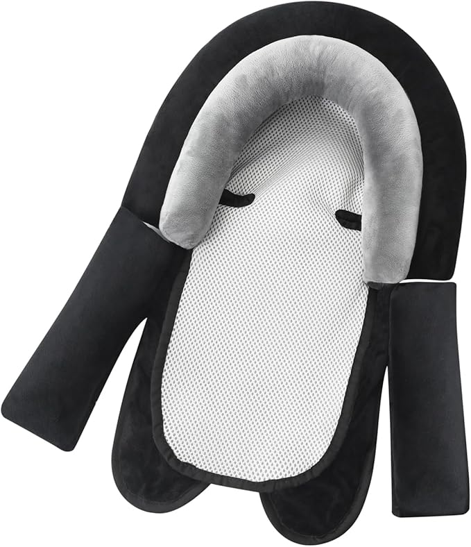 PandaEar Baby Head Support for Car Seat,3 in 1 Infant Head Neck Body Support Soft Insert Cushion Pad for CarSeat, Strollers, Bouncer (Black & Grey)