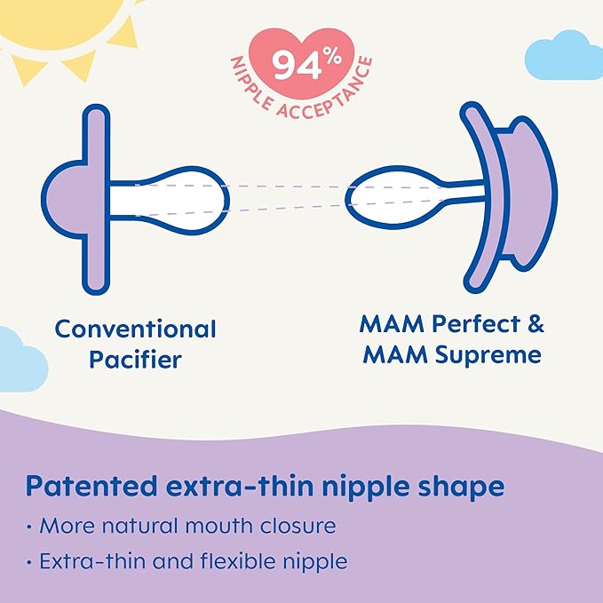 MAM Perfect Night Baby Pacifier, Patented Nipple, Glows in The Dark, 2 Pack, 6-16 Months, Boy